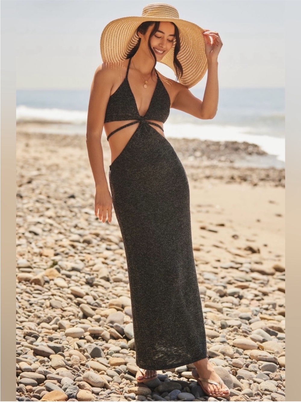Peixoto Black Cutout Halter Maxi Dress
